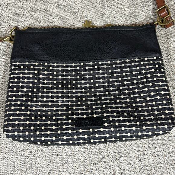 Fossil Crossbody Adjustable Strap Black Medium White Multi Top Zip - Picture 10 of 10